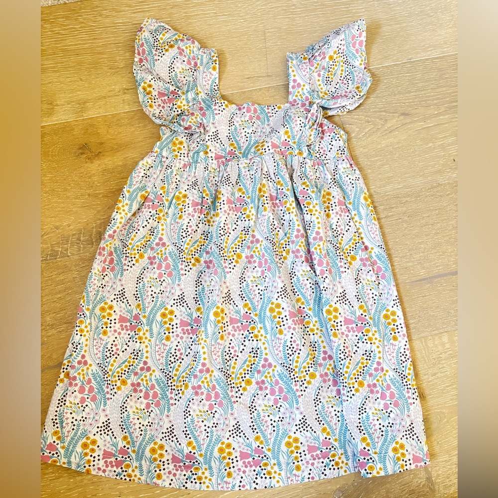 Olivier Girls Floral Flutter Sleeve Dress — Pink, Yellow & Teal 3-4